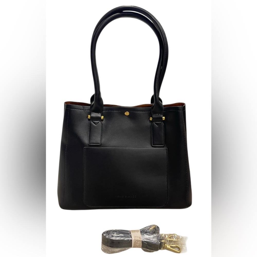 Melie Bianco Shoulder Bag Black Faux Leather With Crossbody Strap EUC